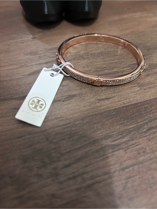 Tory Burch Rose Gold Crystal-Accented Hinge Bracelet